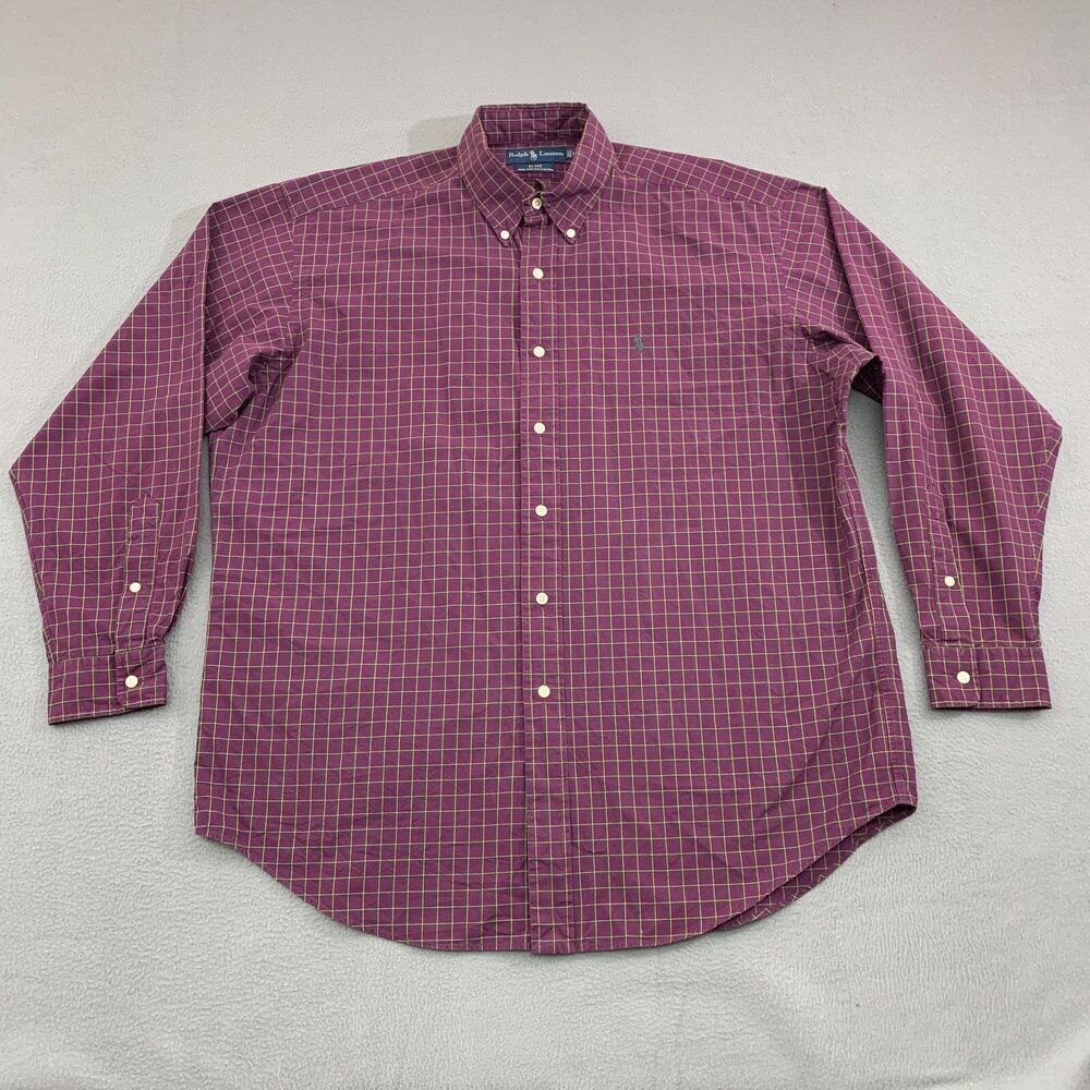 Polo Ralph Lauren Button Down Mens Large Plaid Blake Two-Ply Cotton Long Sleeve